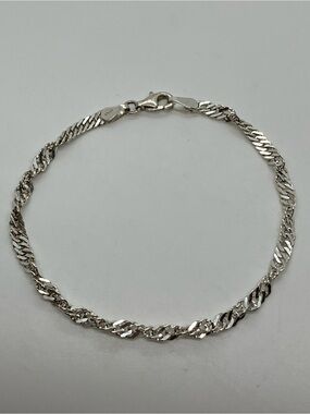 Vtg Sterling Silver Classic Minimalist Twisted Singapore Bracelet 7.3"
